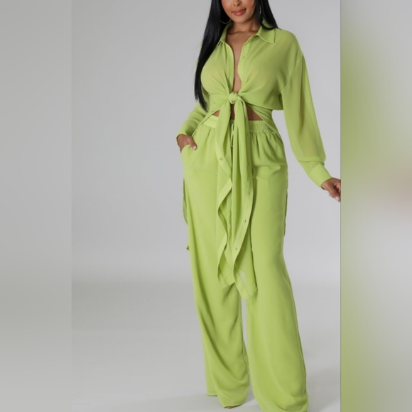 008.🔴  HIGH WAISTED WIDE LEG PANT SET - Picture 6 of 6